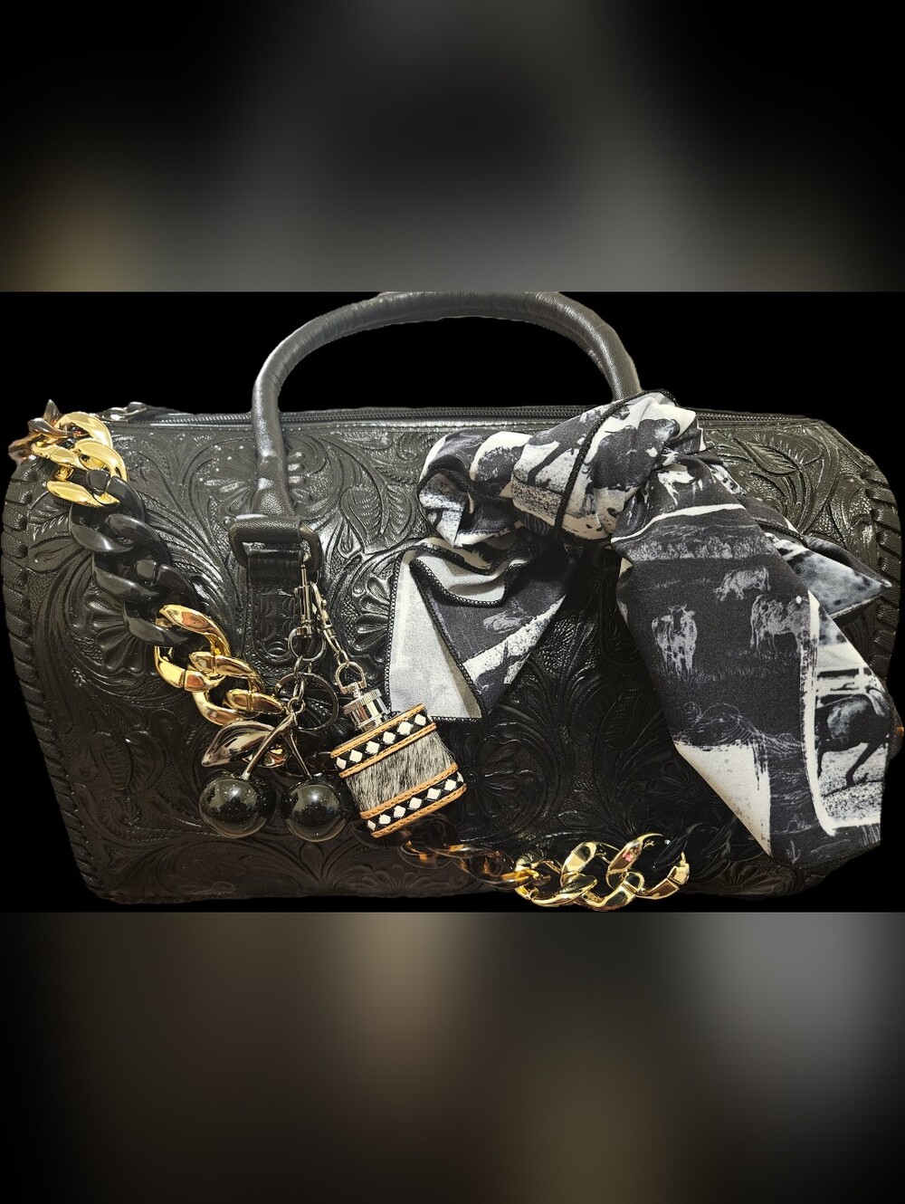 Black Tooled Leather Large Speedy